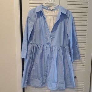 English Factory Light Blue and White Collar Top